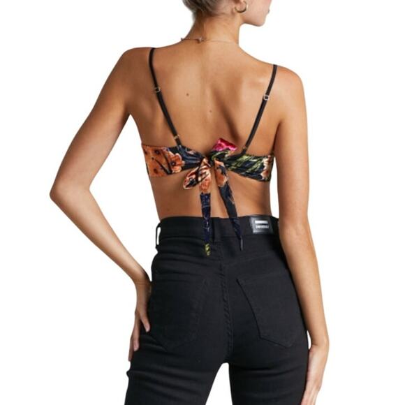 Revolve WeWoreWhat Focked Velvet Cowl Top V-Hem Floral Black Multi Womens M NWT - Picture 2 of 9